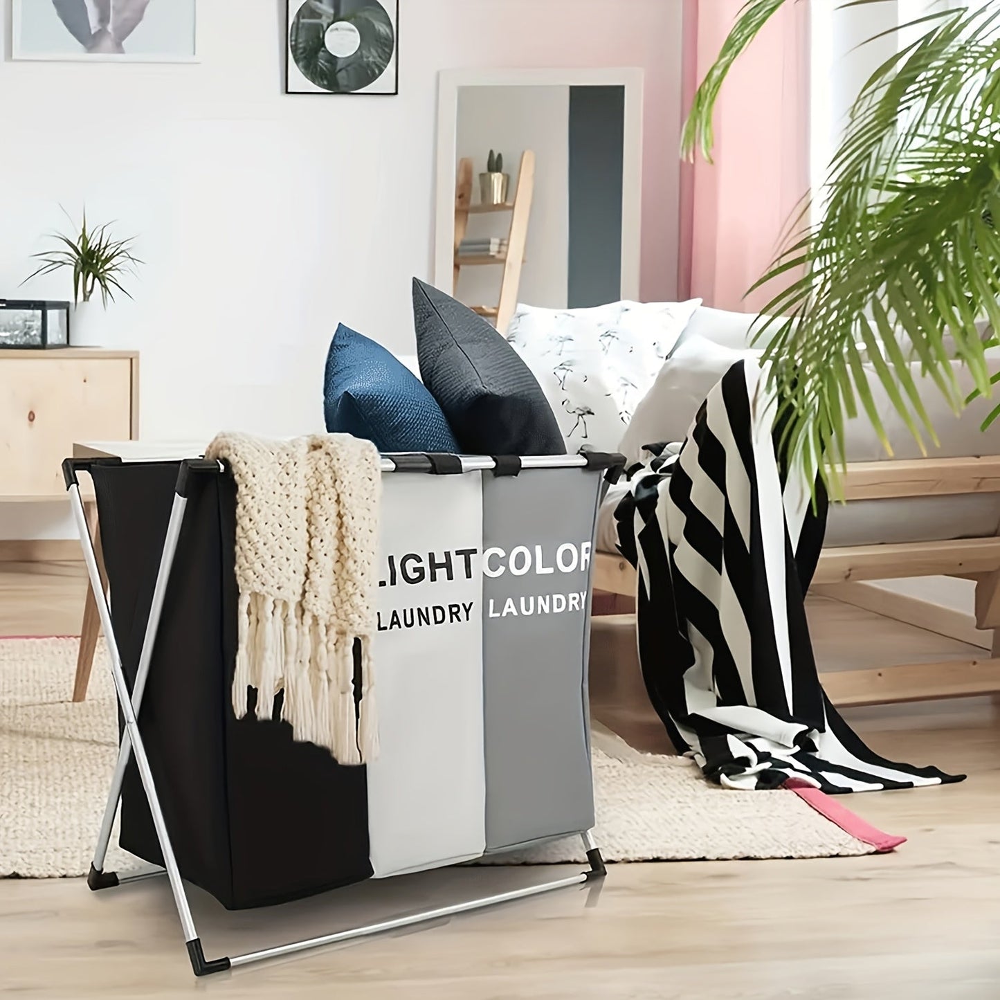 One piece of a 35-liter foldable laundry hamper with an aluminum frame. This portable, waterproof dirty clothes storage laundry basket is perfect for use in the bathroom, bedroom, and home. It measures 60.96cm × 35.56cm × 58.42cm.