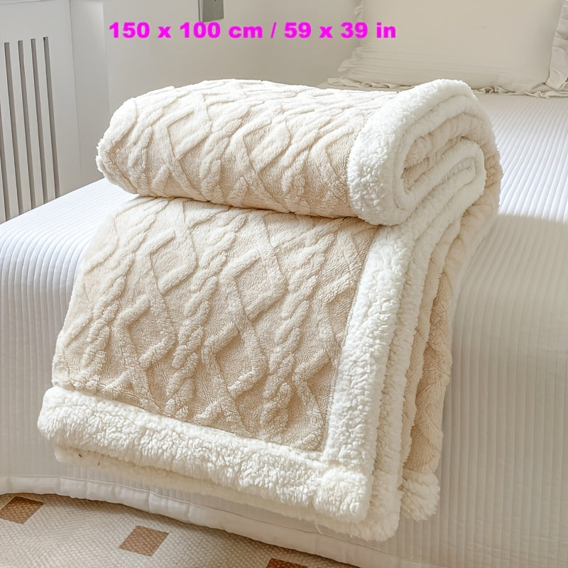 Luxurious Champagne Microfiber Blanket with Elegant 3D Diamond Pattern - Lightweight, Fluffy, Ideal for All-Season Comfort and various uses.