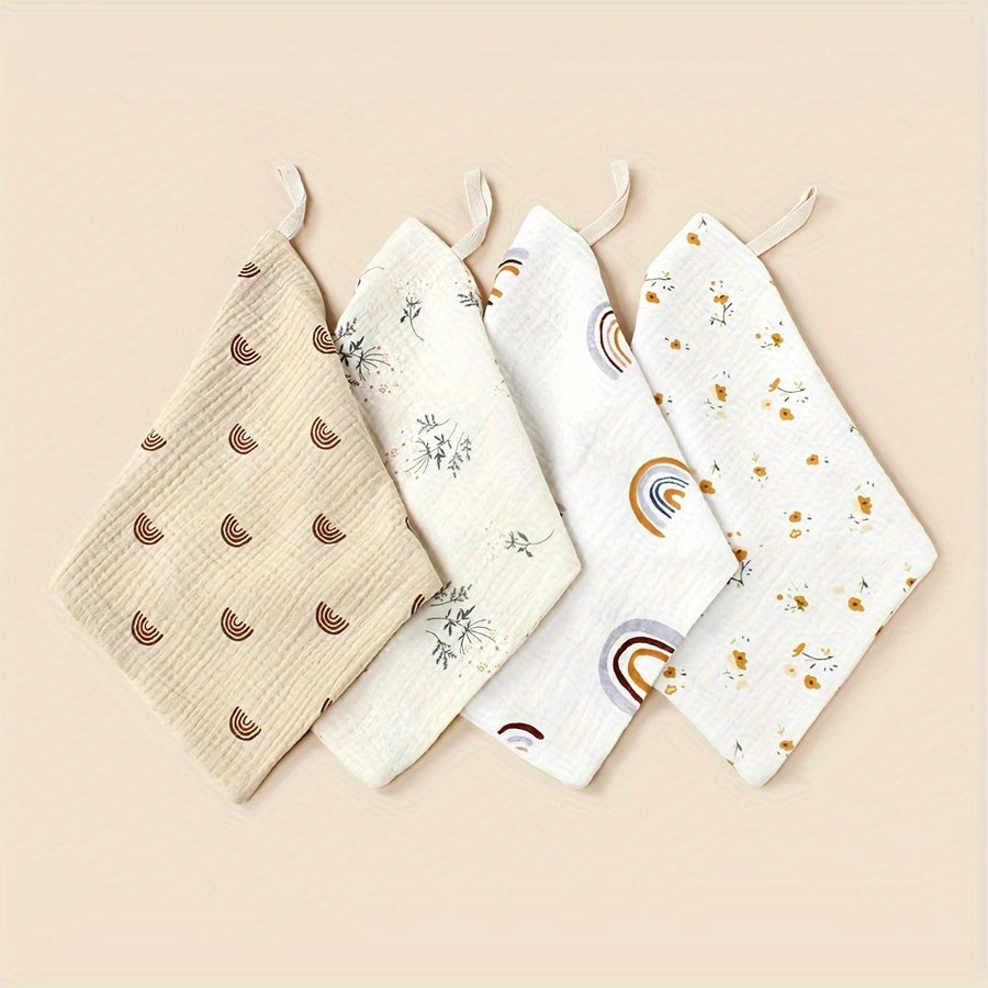 Set of 4 Boobee Cotton Muslin Hand Towels, 30.0x30.0 cm, Soft Knit Fabric, Adorable Designs, Versatile Cloths for Bath, Burp, Feeding, Perfect Holiday Gift for Halloween, Thanksgiving, Christmas