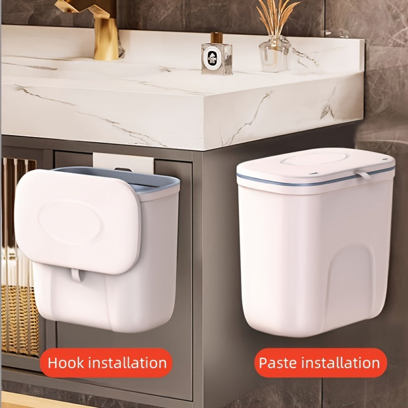 [Top Pick] Odor-Sealing Hanging Trash Can with Lid - Ideal for Bathroom, Toilet & Diapers - Versatile Plastic Waste Bin