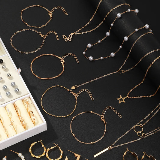 Vintage Punk Style Earrings and Necklaces Set for Women - 92 Pieces, Zinc Alloy with Imitation Accents. Perfect for Casual or Luxury Wear at Banquets and Everyday. Great Gift Idea, Box Not Included.