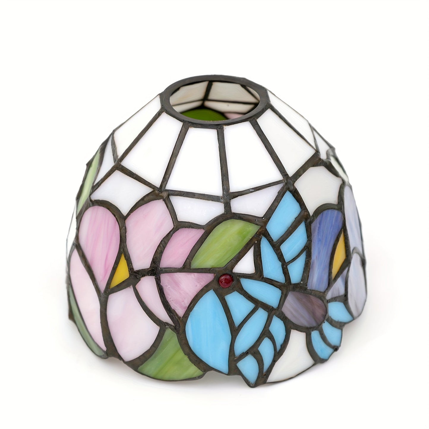 This 6-Inch Leaf Pattern Handcrafted Stained Glass Lamp Shade is an artisan crafted decorative piece perfect for pendant and wall lighting fixtures. Suitable for ages 14 and up, this lampshade does not include any battery or wireless features.