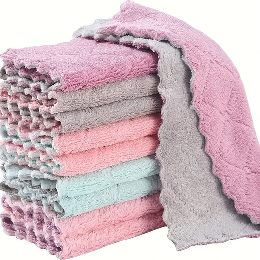 Super Absorbent Coral Cloths in Mixed Colors - 5 Pack, Ultra Quick Drying, Reusable, Washable, Versatile Towels for Efficient Cleaning in Restaurants and Kitchens