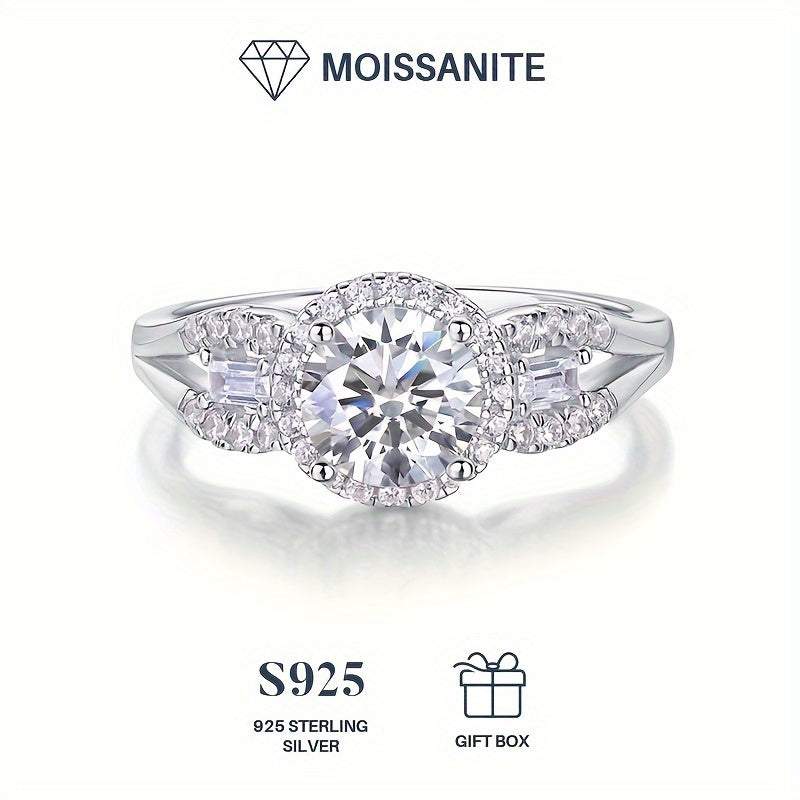 925 Sterling Silver Promise Ring featuring a 1ct Moissanite stone with an 18k Gold Plated Classy Halo Design. This High Quality Engagement or Wedding Ring comes with a Certificate of Authenticity and a Gift Box included.