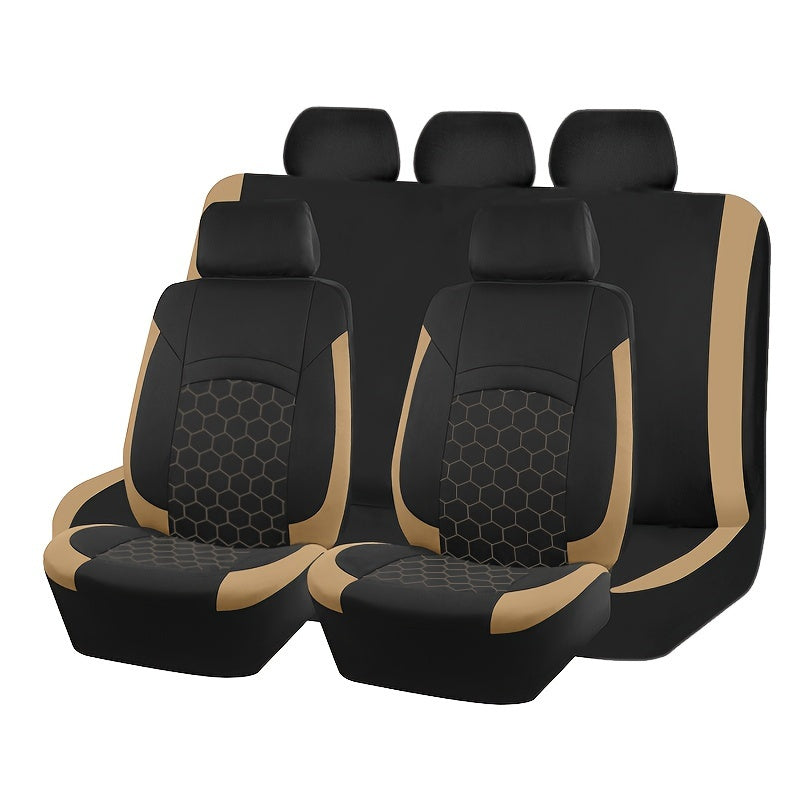 Honeycomb embroidered polyester car seat covers with soccer pattern, suitable for most vehicles.