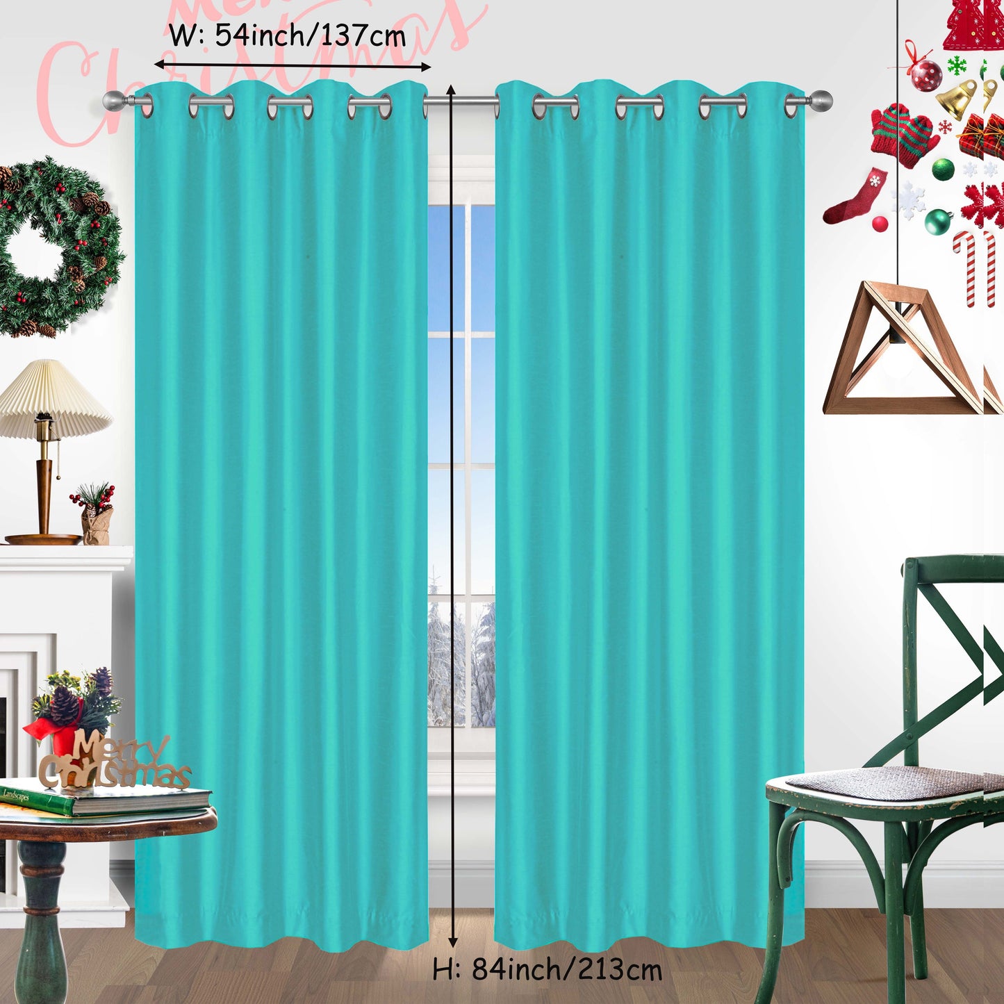 Add a festive touch to your space with 2 pieces of red Christmas curtains. These curtains are made of faux silk with a grommet top design, providing both style and functionality. Perfect for living rooms, bedrooms, offices, kitchens, and studies, these