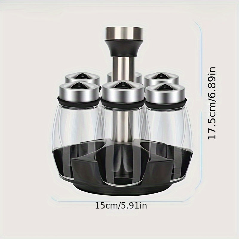 1 Set of revolving spice rack and jars for organizing spices and seasonings in the kitchen cabinet or on the countertop.