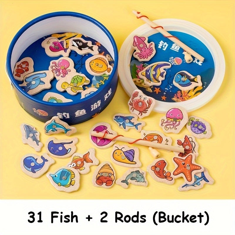 VPHWG Magnetic Wooden Fishing Game: Educational, Interactive, Colorful Marine Life Pieces, Ideal Birthday Gift.