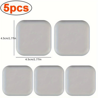 5 silicone door stopper pads in white, grey, and black for quiet, shockproof protection on doors and handles.