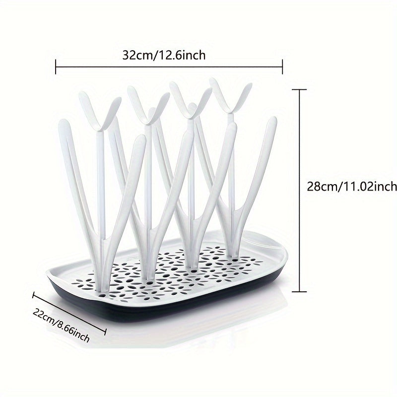 Compact Bottle Drying Rack - 8-Bottle Capacity for Bottles, Soothers, and Breast Pump Parts | Removable Drip Tray for Easy Cleaning | Dishwasher Safe with Convenient Bottle Storage