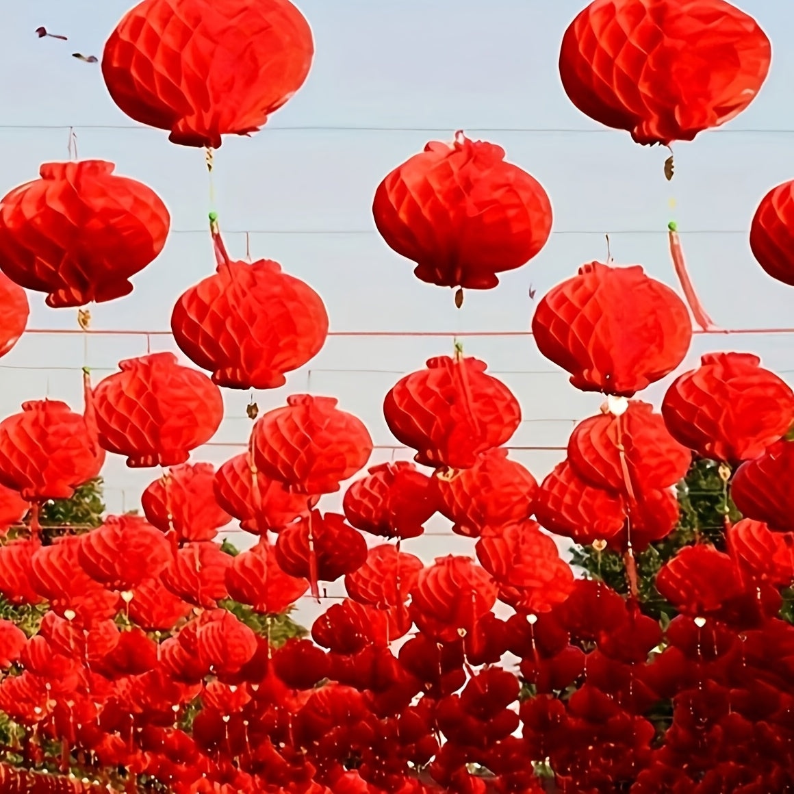 10 classic red honeycomb lanterns, paper hanging decorations for various occasions, no electricity necessary, suitable for festive home and garden decor.