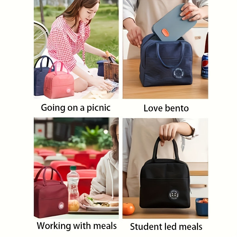 Insulated Lunch Bag made of Oxford Cloth, with Aluminum Foil Lining, Square Thermal Bento Box Carrier for Students that is Hand Washable