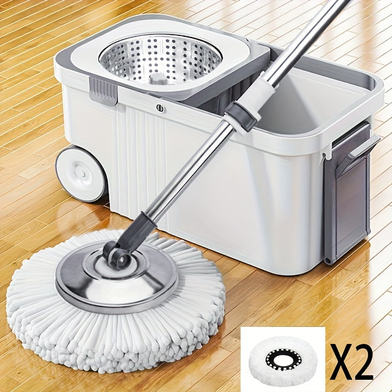 Stainless Steel & PP Hands-Free Mop and Bucket Set with Roller Lift - Perfect for Cleaning Home, Kitchen, and Bathroom Floors