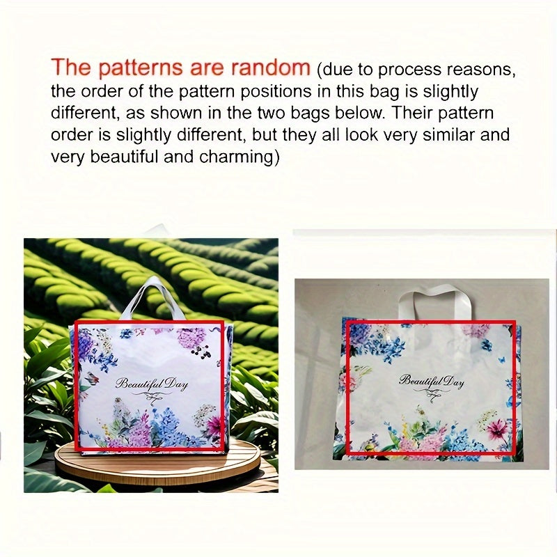 10 Elegant Floral Gift Bags - Durable plastic tote bags, ideal for fashionable gifts, shopping, parties, festive occasions, and everyday use.