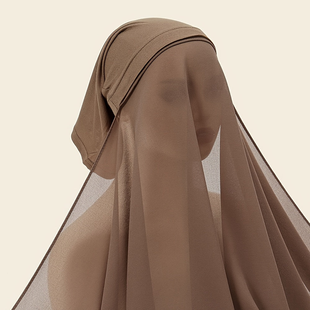 Chic chiffon instant hijab with built-in undercap for women's outdoor wear.