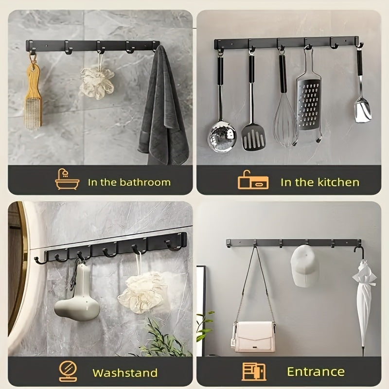 Multi-functional Wall Mount Storage Rod with Hooks - Ideal for Organizing Kitchen, Bathroom, and Living Room