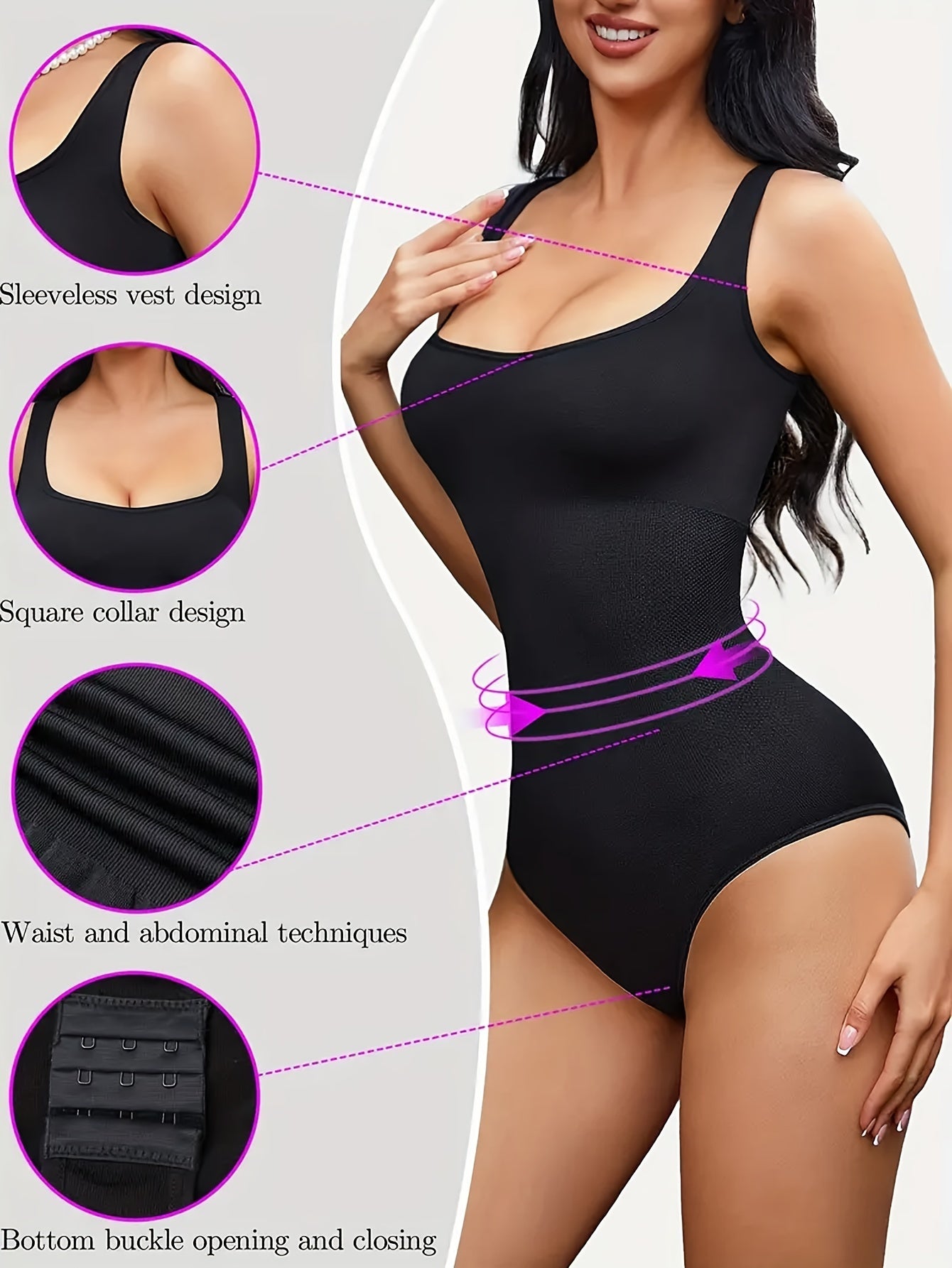 Seamless bodysuit for women with tummy control.