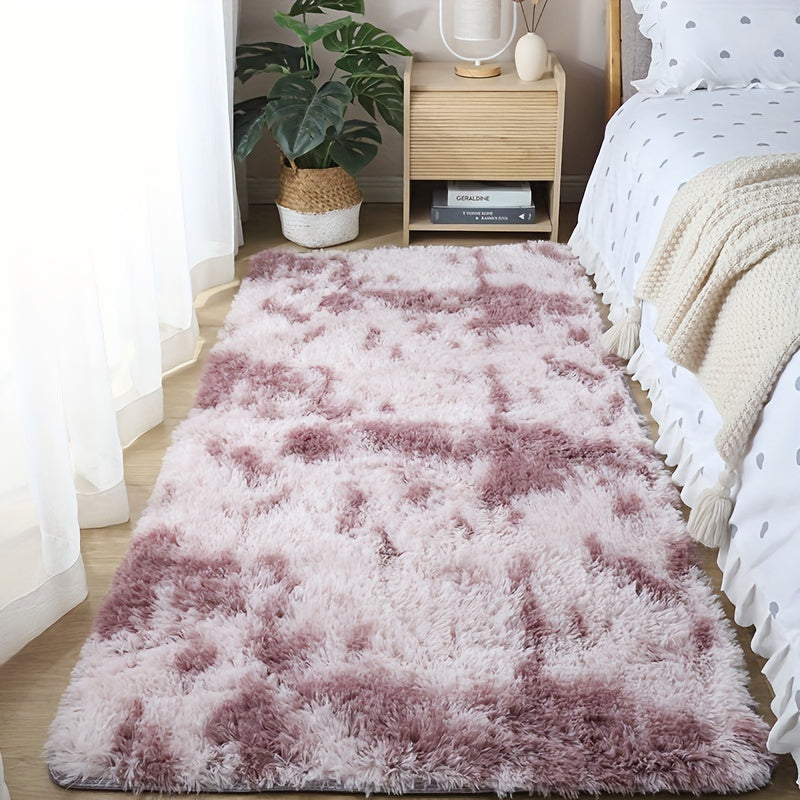 One piece of plush, fluffy area rug designed for bedrooms. This soft, fuzzy shaggy rug is black in color and rectangular in shape, perfect for adding warmth to your living room. It features a non-slip bottom to ensure safety. Great for Halloween or