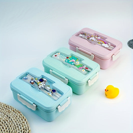 Leak-Proof Insulated Lunch Box with Dividers - Featuring a Cute Cartoon Design, Microwave Safe, Perfect for Students' Back-to-School, Picnics, and Food Storage - Made of Durable Plastic, Easy to Hand Wash, Rectangular Shape