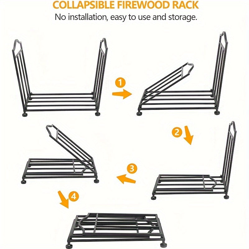 Black Stackable Log Organizer, Collapsible Metal Firewood Rack for Outdoor Burning Wood Storage, Convenient Fireplace Accessory that is Easy to Use and Store