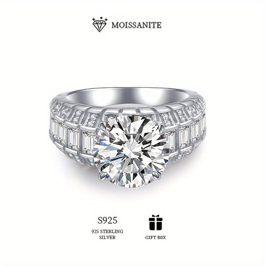 Elegant Vintage 925 Sterling Silver Moissanite Ring 3-5ct, Perfect for Bridal Engagement, Gift-Ready, Timeless Design, Lightweight - 7.11g