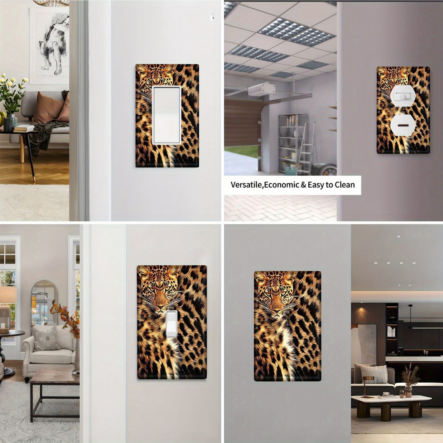 Leopard fur print wall plate cover for indoor and outdoor home decor.