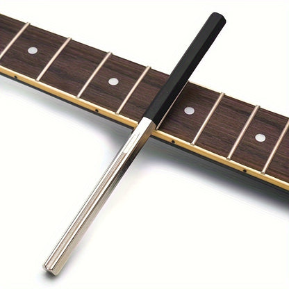 Guitar fret repair tools including knife, sharpening tool, chamfer grinding rod, and three-sided knife.