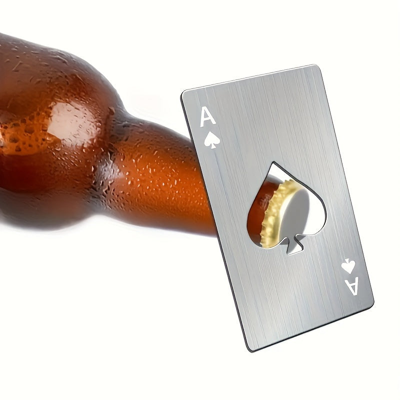 Ace of Spades bottle opener - metal, poker card design, stainless steel, pocket-sized, room decor.