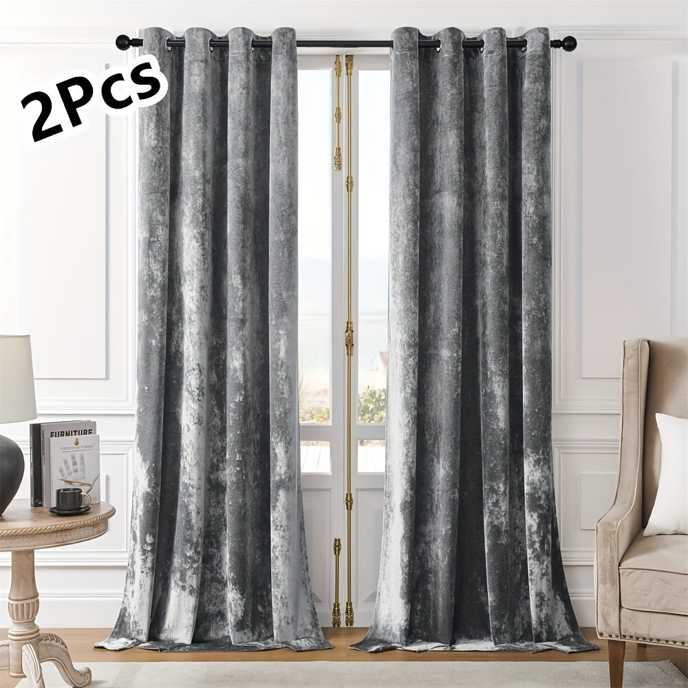 Pair of 2 crushed velvet curtains with heat and sound insulation, ideal for living room, bedroom, and office.