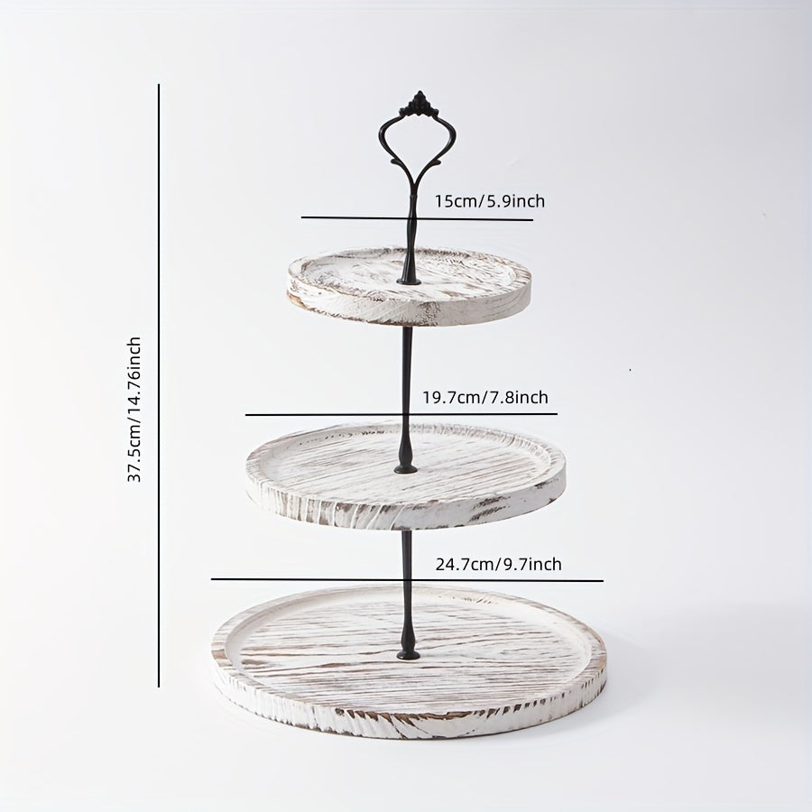 YumiPLUS Rustic Wooden Cake Stand with Iron Accents for Events and Cake Decorating.