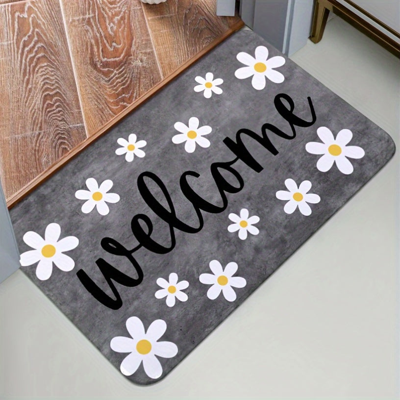 Luxurious Daisy Pattern Welcome Mat, Soft Rug for Bedroom and Living Room Decor, Perfect for Dorms, Non-Slip and Lightweight, Made of Polyester, Easy to Hand Wash, 1cm Thick rug