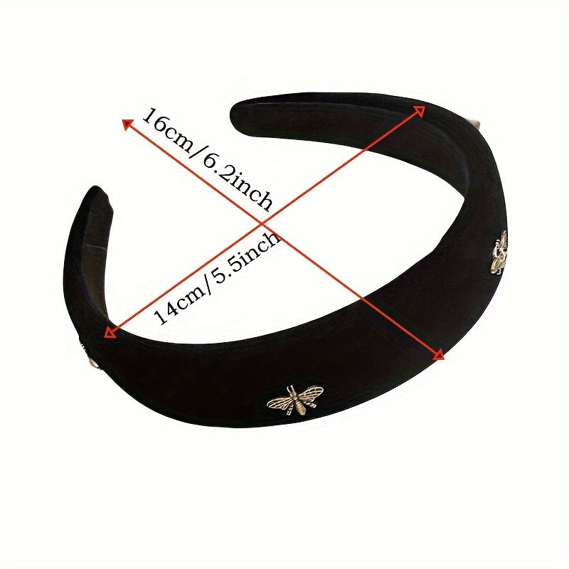 Stylish black velvet headband with golden bee embellishments, perfect for women on Valentine's Day.