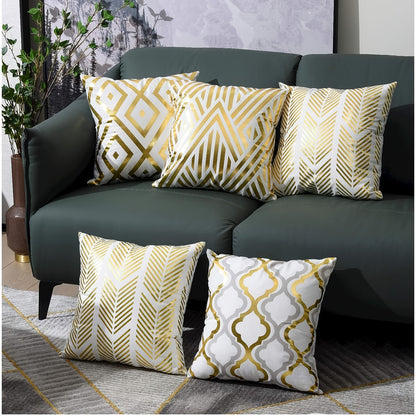 4 golden foil geometric throw pillow covers for decorating your home, room, bedroom, living room, car, or sofa.