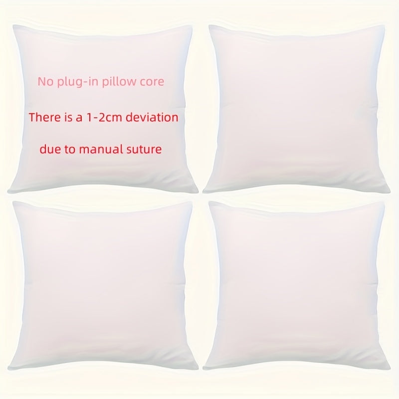 4 white short plush pillow covers with contemporary style, zippered closure, and machine washable polyester material. Suitable for home decor, bedroom, sofa, and car. Inserts not included.