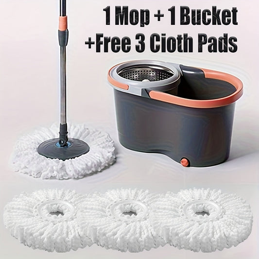 The Spin Mop and Bucket Set includes 3 replacement heads and features stainless steel construction. It can be used for both wet and dry cleaning on hardwood, tile, and marble floors. The easy water separation system ensures efficient cleaning.