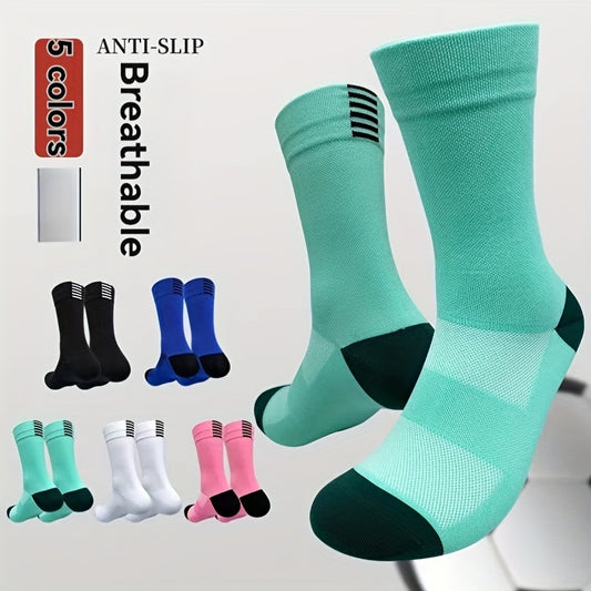 5 pairs of unisex cycling compression socks, breathable and highly elastic for outdoor sports and running.