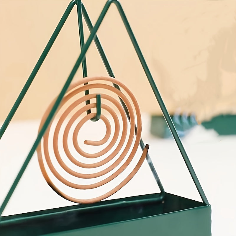 Sleek Triangle Iron Mosquito Coil Holder with Plastic Tray - Indoor/Outdoor Incense Burner for Home Decor