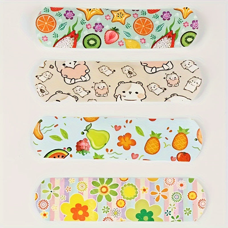 100 waterproof adhesive bandages featuring cartoon animal patterns made of cotton - ideal for outdoor medical use.