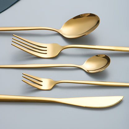 Stylish 30-piece Gold Stainless Steel Cutlery Set - Ideal for Home, Restaurants, Events - Dishwasher Safe, High-quality Utensils.