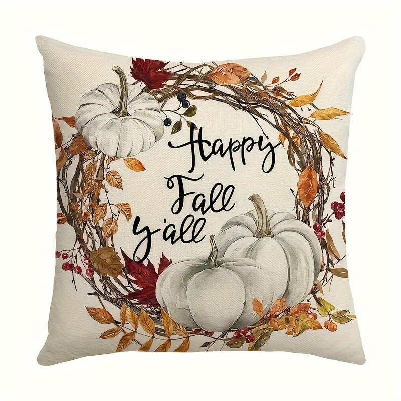 4-Pack of Autumn Thanksgiving Foliage Design Throw Pillow Covers - Machine Washable, Zippered Polyester Cases - Woven Decorative Cushion Covers for Living Room Sofa (44.96x44.96 cm, No Insert)