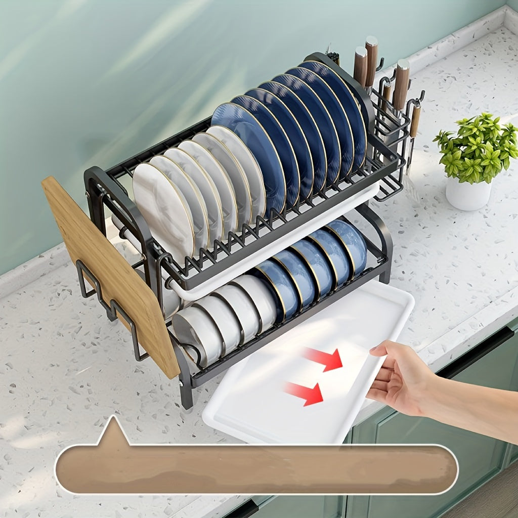 High-quality carbon steel three-layer storage rack for bowls, plates, and dishes, featuring dry and wet separation, drainage, and rust-proof design. Includes integrated racks for tableware