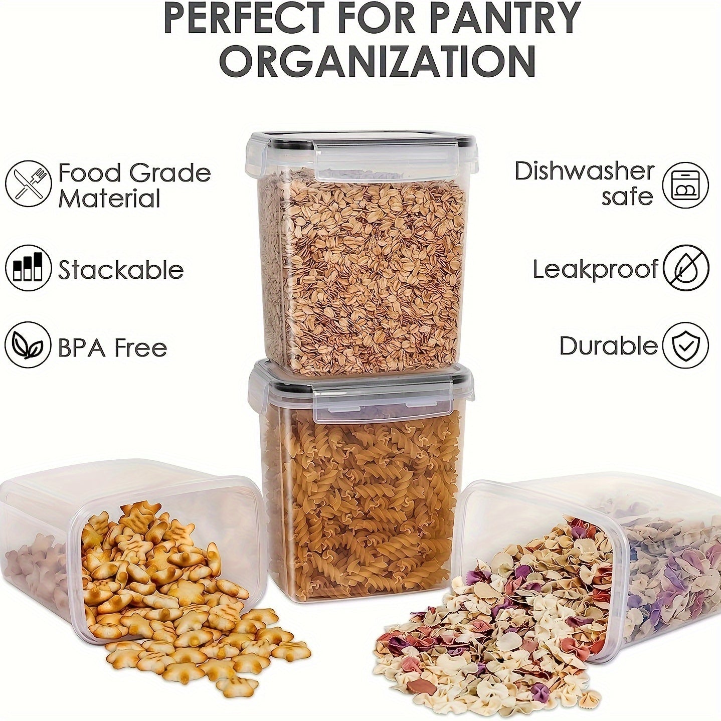 24 pieces of airtight food storage containers complete with lids are perfect for organizing your pantry and kitchen. Made of durable plastic, these canisters are ideal for storing cereal, dry food, flour, and sugar. They are BPA free and come with labels