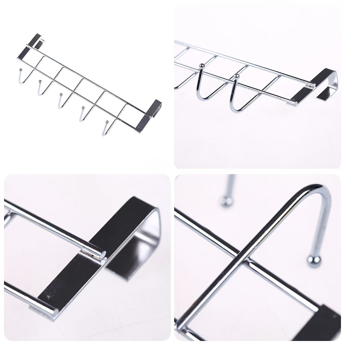 This Stainless Steel Hook Rack features 5 hooks, perfect for hanging behind doors, on cabinet doors, or on walls. Made of durable stainless steel, it is versatile and can be used for hanging towels behind living room doors or clothes in bedrooms. It is