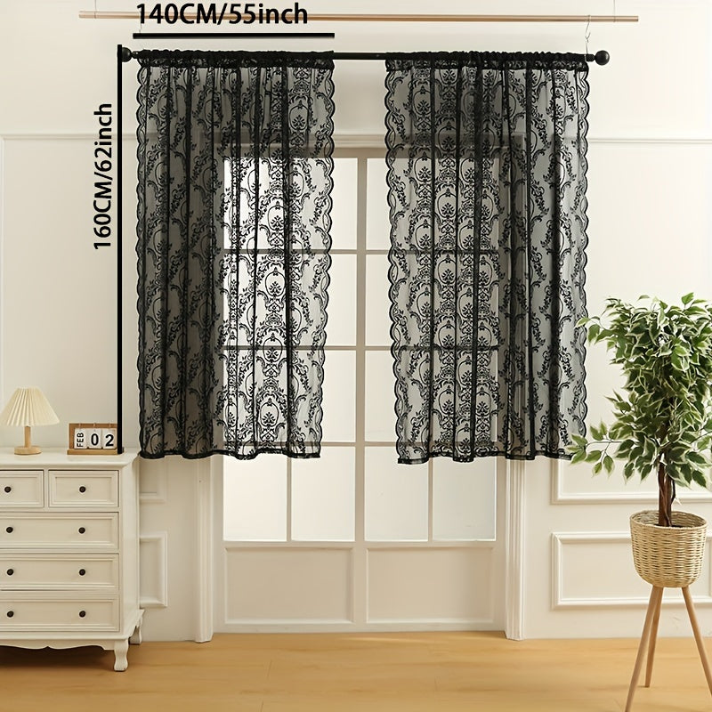 Upgrade your home decor with a sophisticated black lace curtain. Perfect for use in the bedroom, office, kitchen, living room, or study, this rod pocket window treatment will elevate the style and comfort of your home.