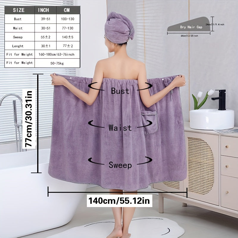 Soft and absorbent microfiber bath towel wrap for women in a space-themed polka dot pattern, made of 85% polyester and 15% nylon knit fabric weighing 280gsm.