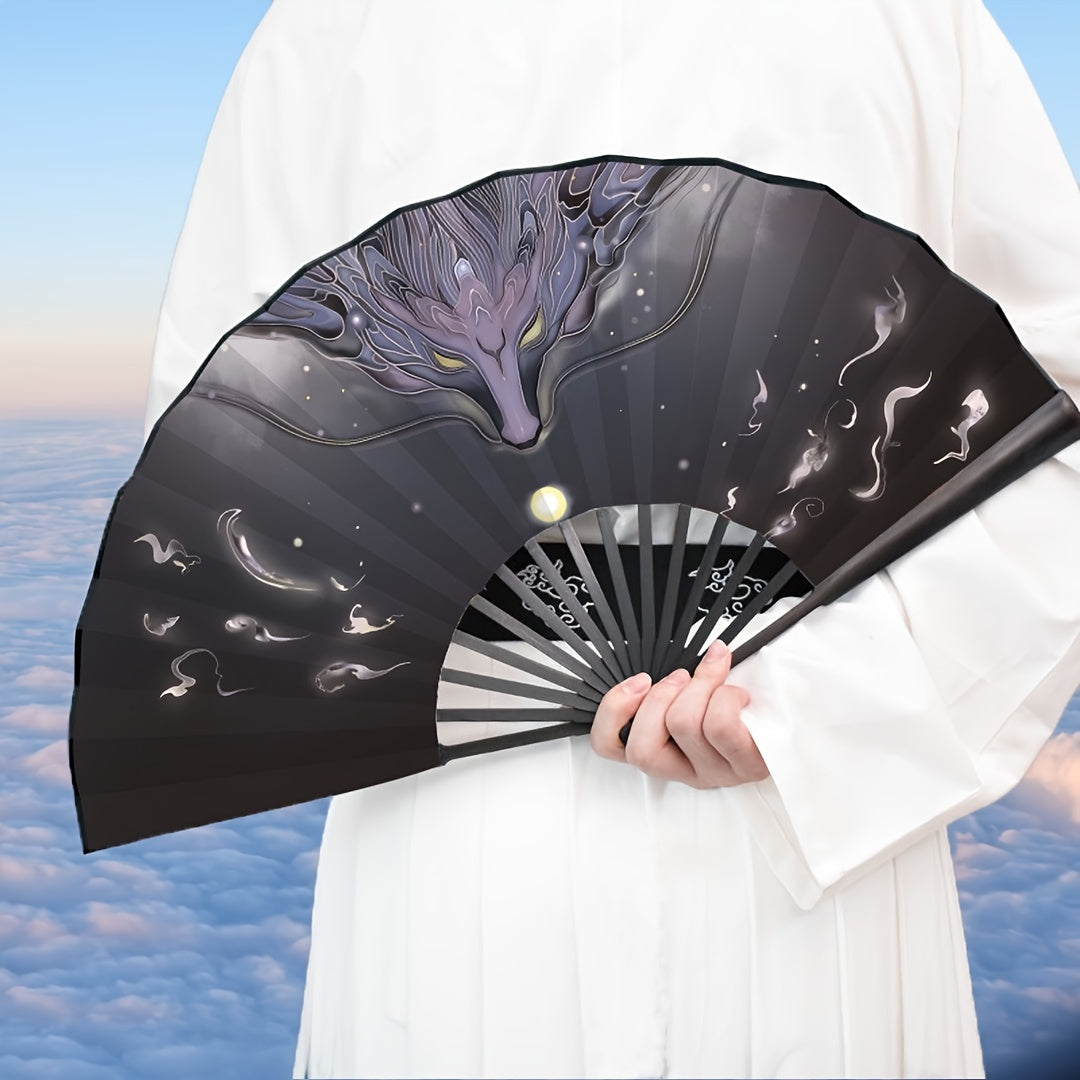 Traditional Dragon Design Chinese Silk Fan, Folding Bamboo Fan for Men, a Must-Have Hanfu Summer Accessory