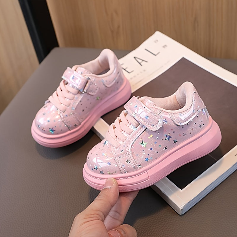 Children's glittery sequin sneakers with hook-and-loop strap, made from durable materials for any season.