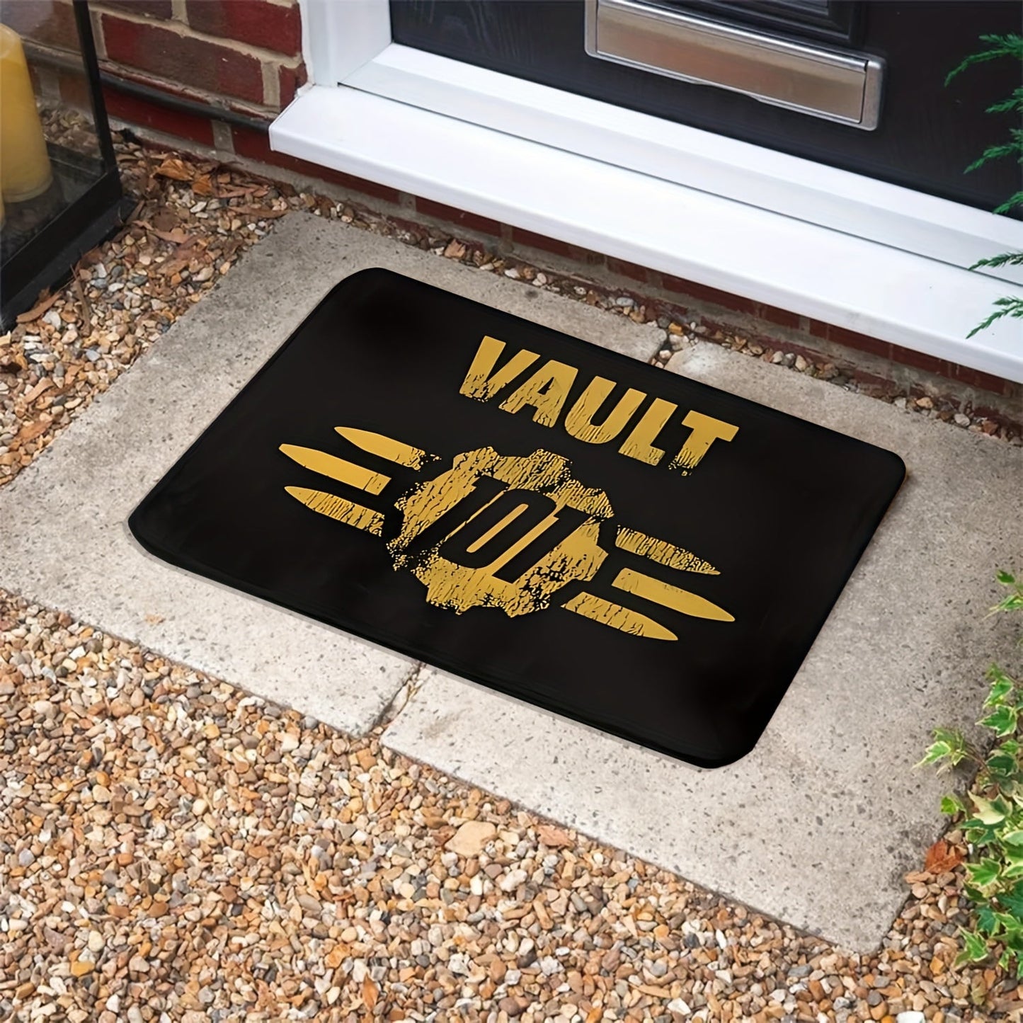 Welcome to Vault 101 Fallout Doormat - Durable Indoor/Outdoor Entrance Mat, Easy to Clean Polyester Rug for Front Door, Kitchen, or Porch - Rectangular Game Mat with Non-Slip Backing