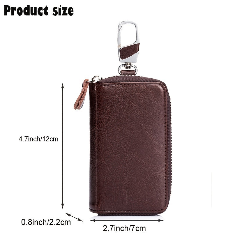 Authentic Key Case Wallets, Multi-purpose Zippered Key Case Unisex Keychain with Holder Ring, 12 Hooks and Snap Closure