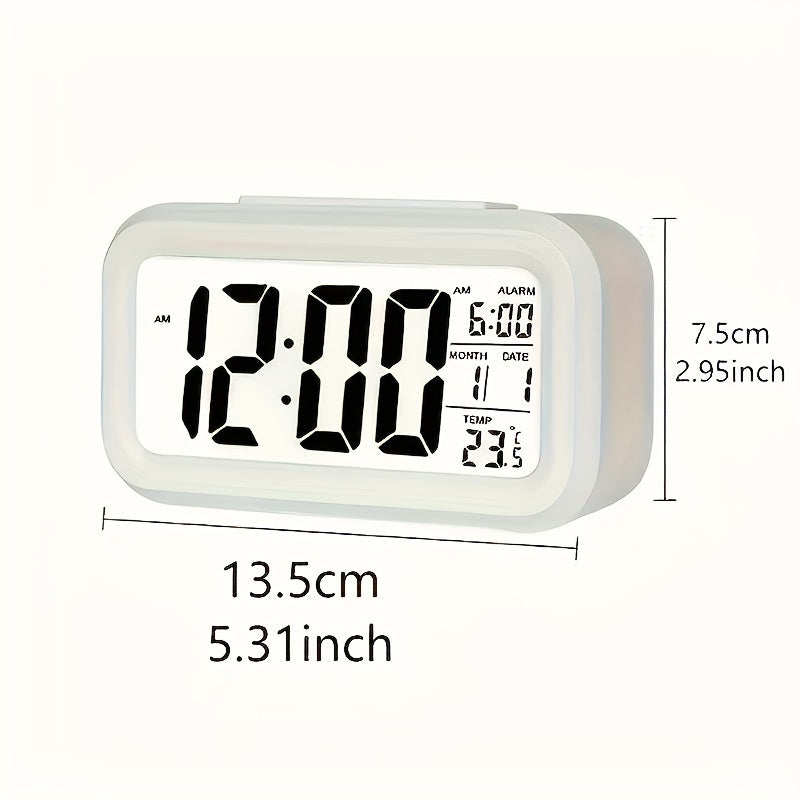 Smart LCD Display Digital Alarm Clock with Indoor Temperature, Date, and Light Sensor - Features Backlight and Night Light, Ideal for Home and Bedroom Use. Battery Operated Desk Clock suitable for Ages 14 and Up.